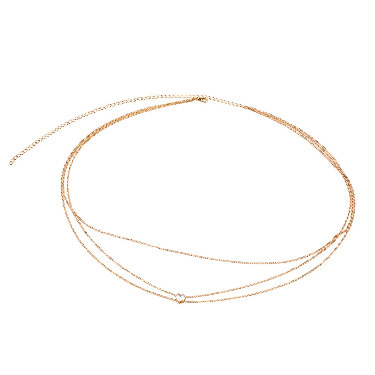 Adjustable Waterproof 3 Layers Gold Silver Waist Chain With Rhinestone Heart, Boho Beach Waist Chains Sexy Bikini Body Chain Belly Body Chain Jewelry (Gold+Silver)