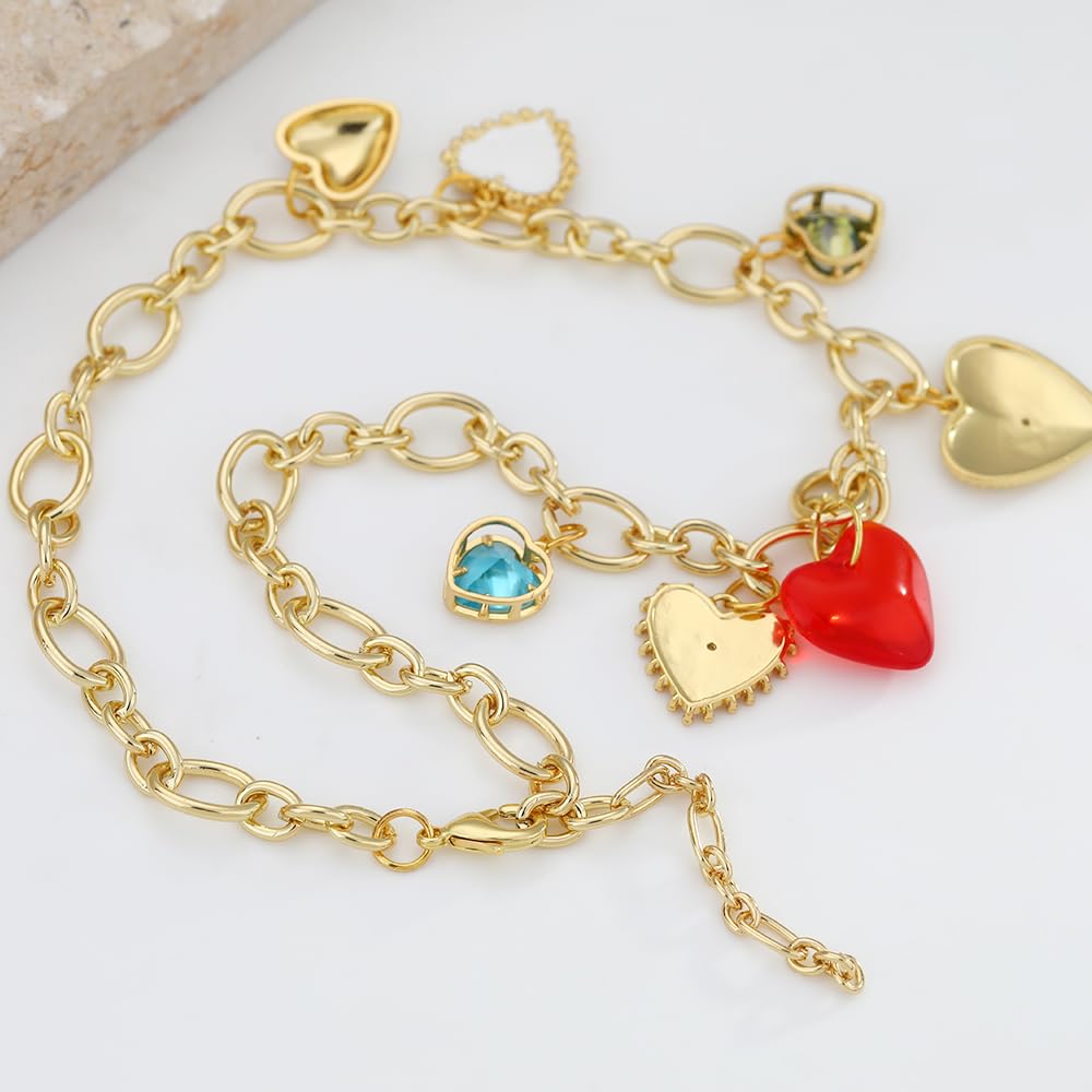 BONJOULRY Gold Heart Necklaces For Women With Different Charms Gold Charm Sun Red Heart Necklace Coin Charms DIY Choker Necklace Fashion Jewelry Gift