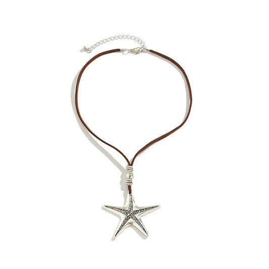 Decixde Starfish Necklace for Women Beach Pendant Necklace White Blue Silver Gold Starfish Necklace Boho Choker Necklace Summer Beach Jewelry for Women (silver grey)