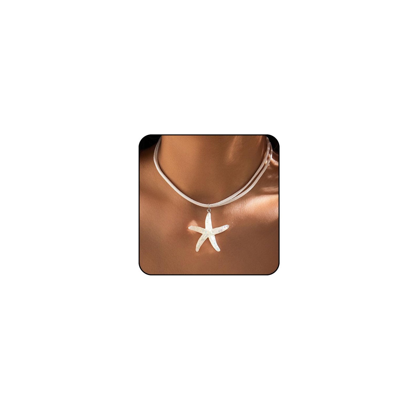 Layered Starfish Necklace Beach Jewelry for Women Seashell Cowrie Puka Shell Necklaces for Women Beach Necklace Turtle Beaded Choker Necklaces Ocean Jewelry (3 - White)