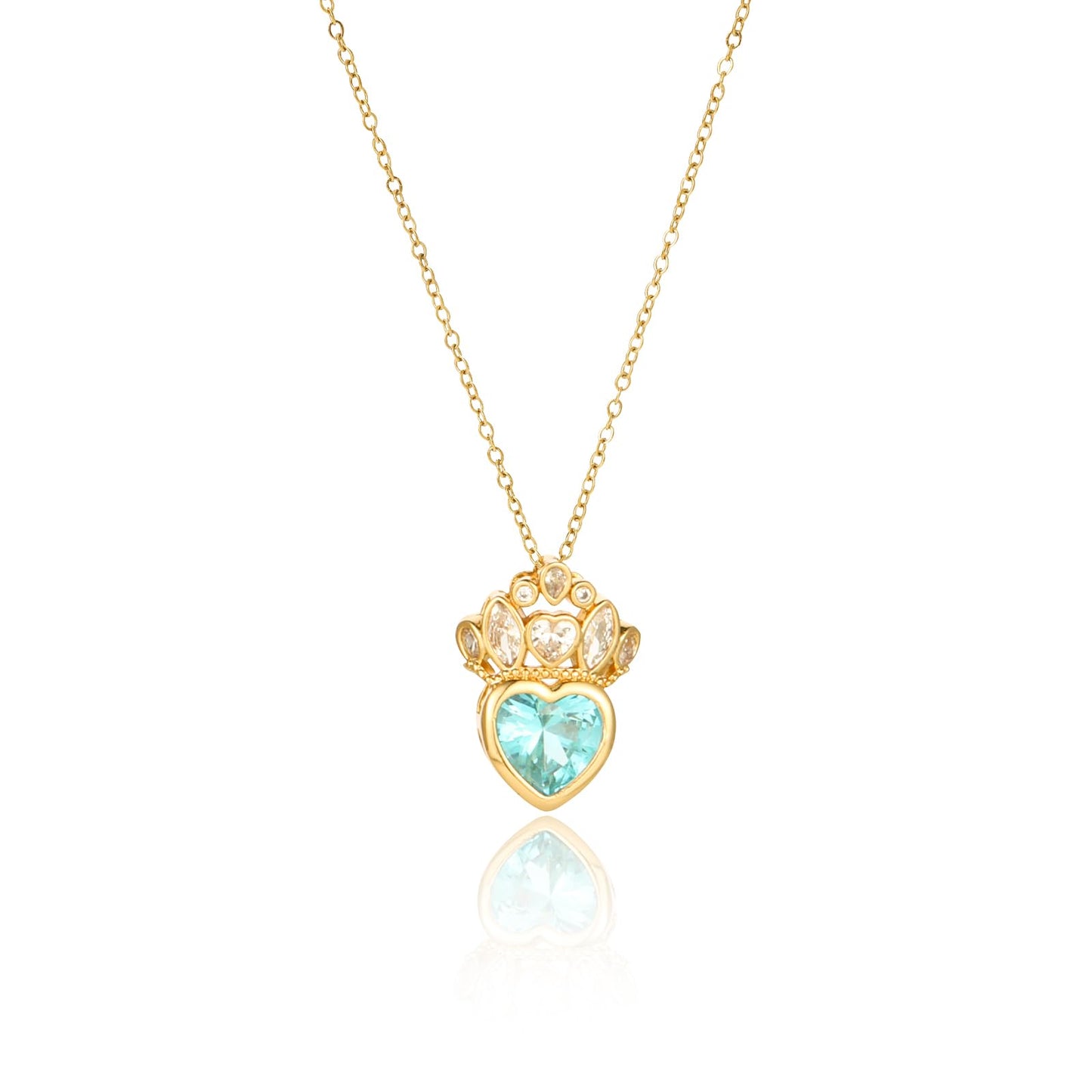 crataly Gold Plated Crown Aquamarine Heart Necklace for Women-March Birthstone Princess Necklace For Valentine's Day Mother's Day Christmas Birthday Gifts