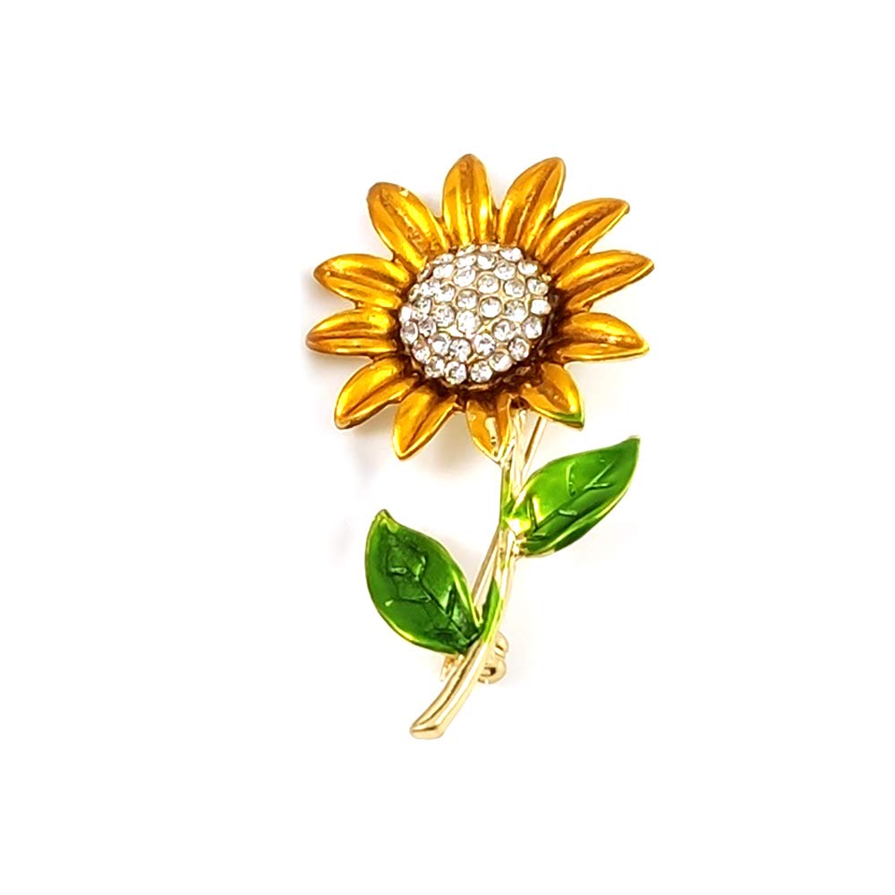 YOOE Yellow Flower Rhinestone Sunflower Brooch. Enamel Crystal Plant Brooch Pin, Charm Sun Flower Coat Brooch for Women (Style A)