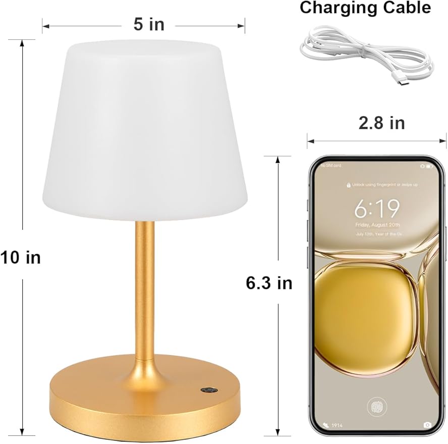 Kakanuo Gold Cordless Shower Lamp Waterproof, Rechargeable Cordless Lamp with 4000mAh Battery, Touch Dimmable Table Lamp for Outdoor, Kitchen, Bathroom, Camping, Patio, IP54