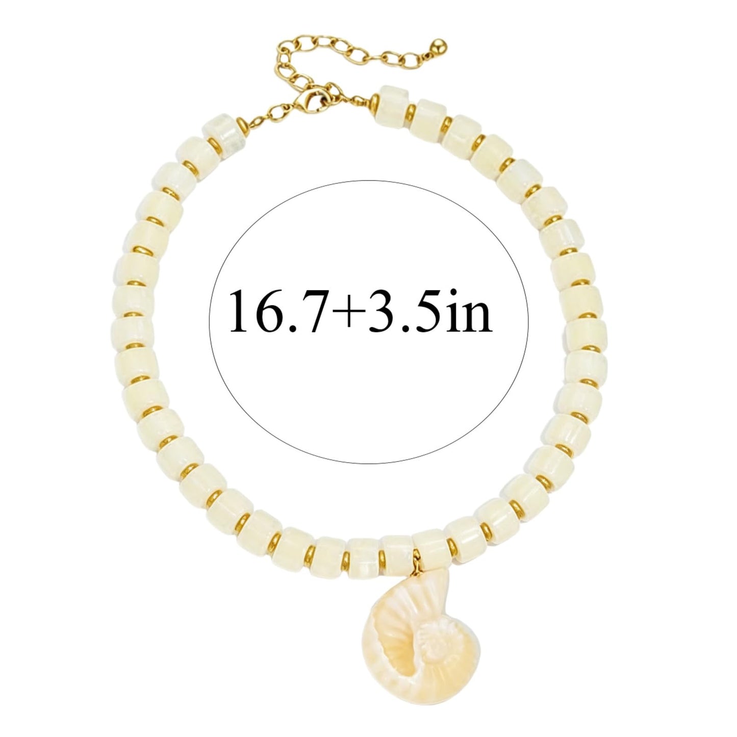 IQIC Beach Resin Conch Necklace for Women Blue Gold Bead Spiral Necklace Boho Summer Snail Shell Necklaces Beach Summer Jewelry Accessories (white)