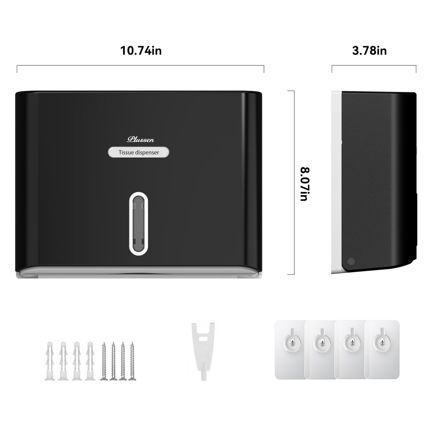 PLUSSEN Paper Towel Dispenser Wall Mount, Adhesive No Drilling Multifold Trifold C Fold Commercial Hand Towel Dispenser,Black
