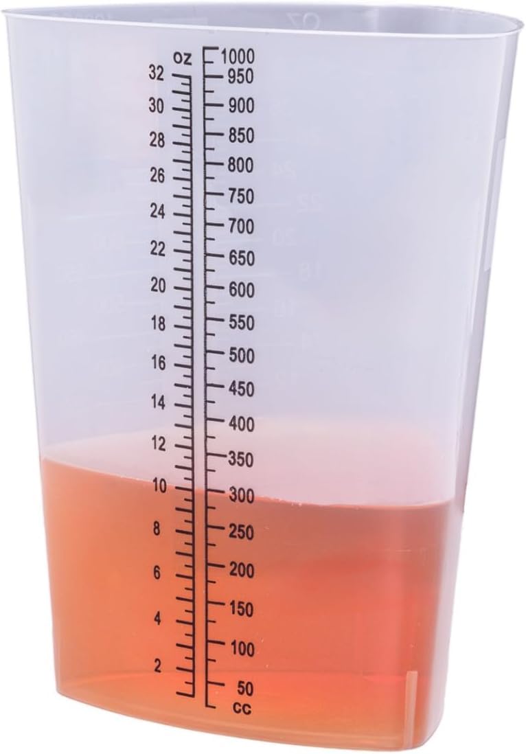 Vakly Graduated Intake Output Container 32 oz (10 Pack) – Plastic Triangular Measuring Beaker with oz & cc Markings for Urine Collection, Mixing, Paint, Epoxy & Lab Use
