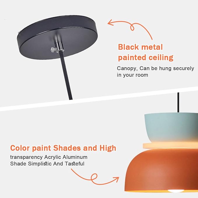 Mid Century Modern Ceiling Pendant Light, Orange Navy 2 Colors Barn Macaron Shade, Aluminum Nordic Modern Pendant Light Fixture, Colorful Chandelier Pendant Lights for Kids Room