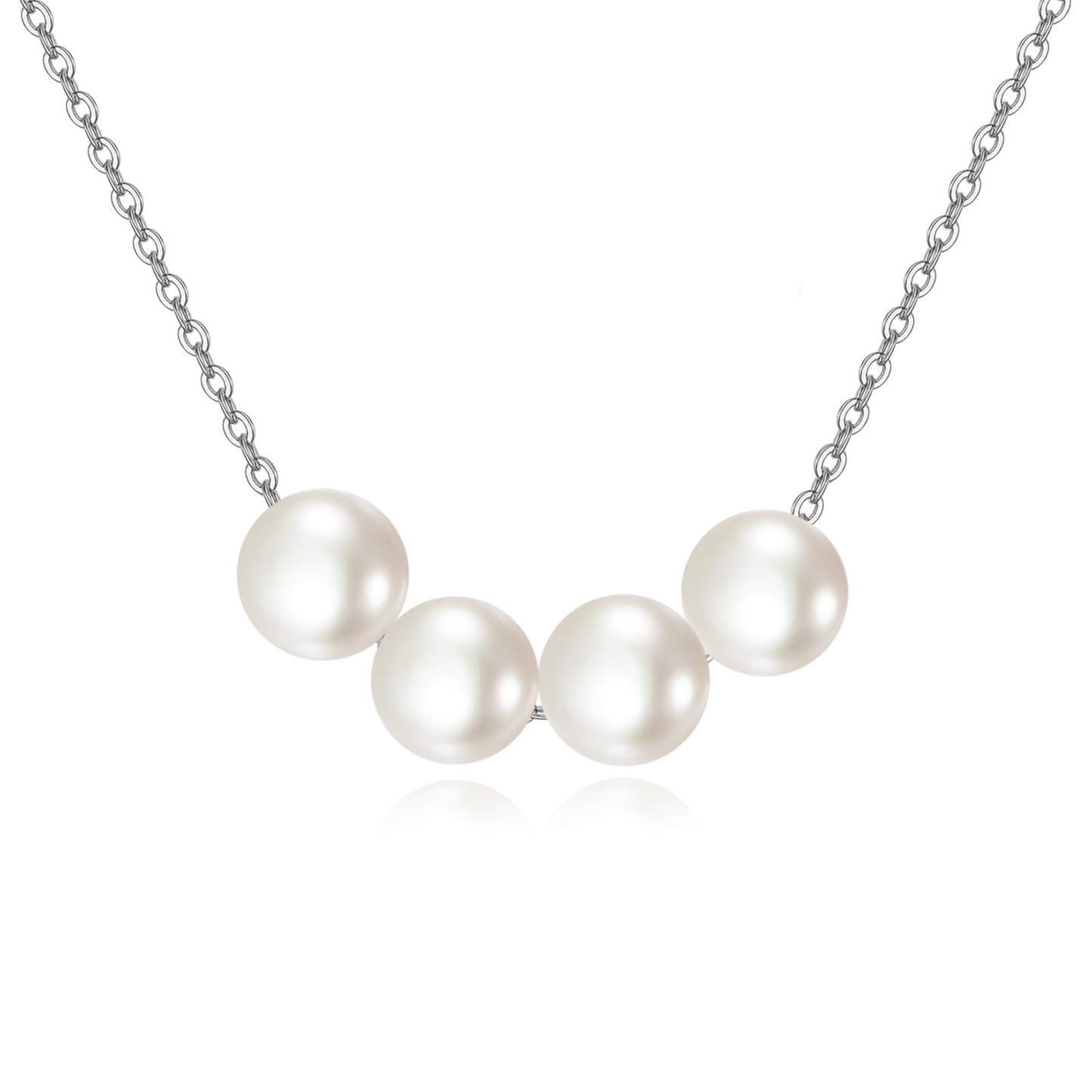 POPLYKE 4 Pearls Necklace Sterling Silver Pearls Choker Necklace for Women 7-8mm Freshwater Cultured Pearls Wedding Bridesmaids Anniversary 16''