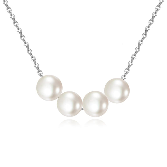 POPLYKE 4 Pearls Necklace Sterling Silver Pearls Choker Necklace for Women 7-8mm Freshwater Cultured Pearls Wedding Bridesmaids Anniversary 16''