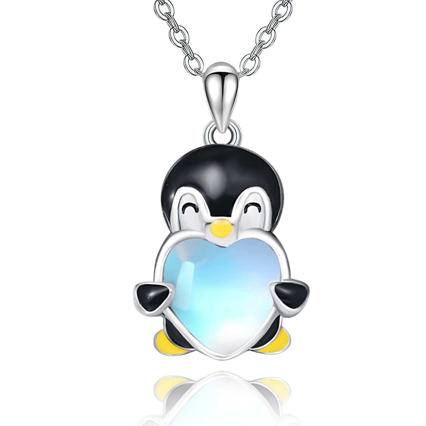 Dreamboat Penguin Pendant Necklace for Women 925 Sterling Silver Moonstone Animal Jewelry Christmas Birthday Gifts for Penguins Lovers