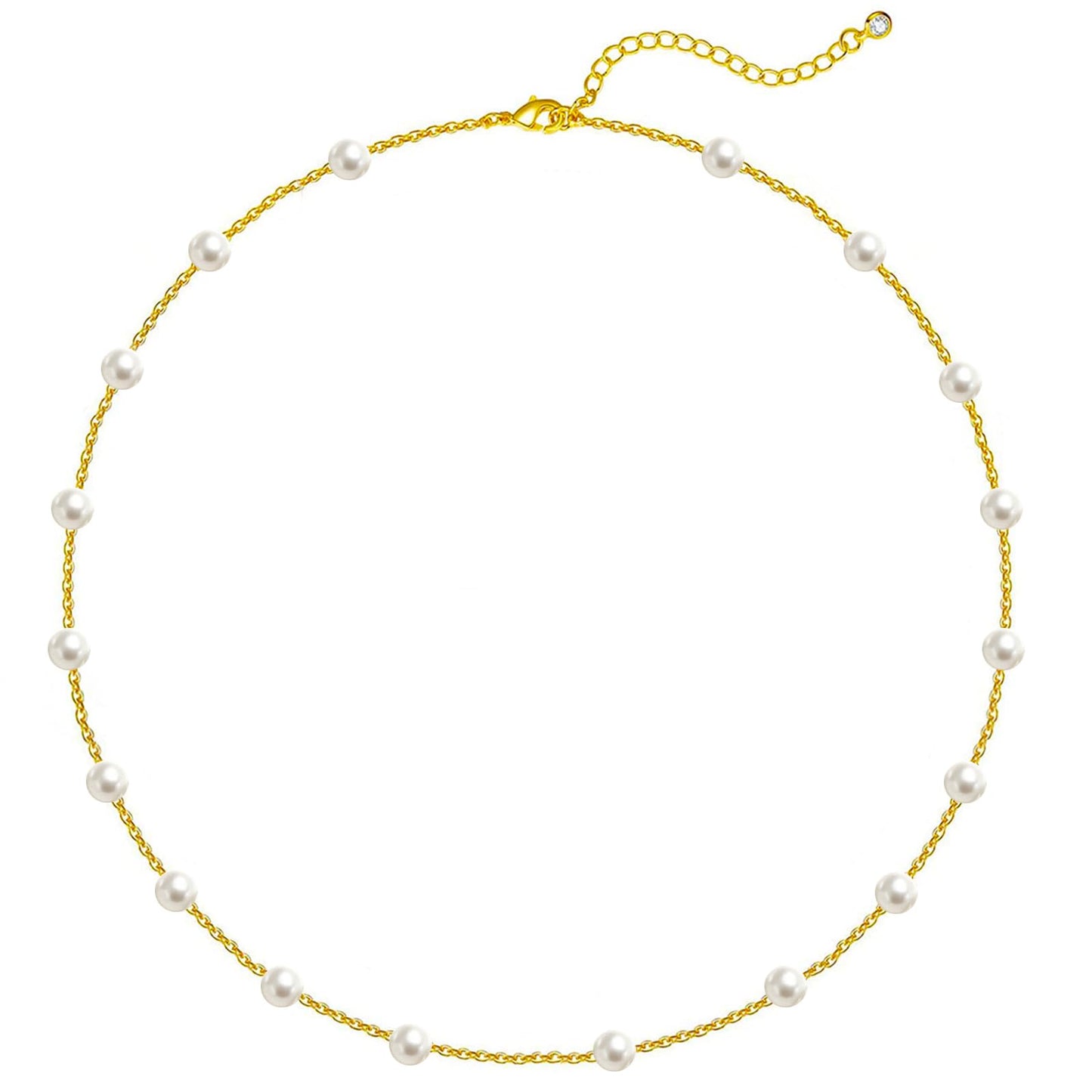 OGD Pearl Necklace for Women Trendy 14K Gold Plated Dainty Satellite Choker Handmade Delicate Wedding Pearl Strand Gold Pendant Necklace Simple Cute Jewelry Gifts for Women
