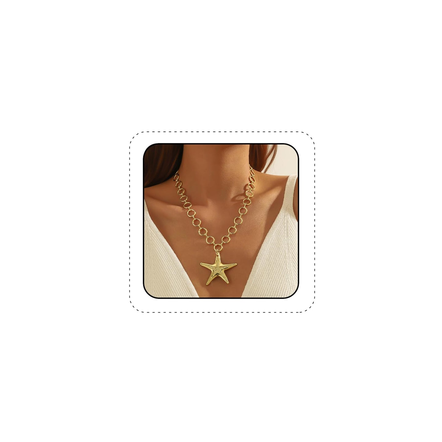 Gold Starfish Necklace for Women Chunky Gold Necklace Large Starfish Pendant Choker Necklaces Summer Ocean Beach Dresses Jewelry Boho Sea Star Necklaces for Women Beach Party Jewelry (Style A)