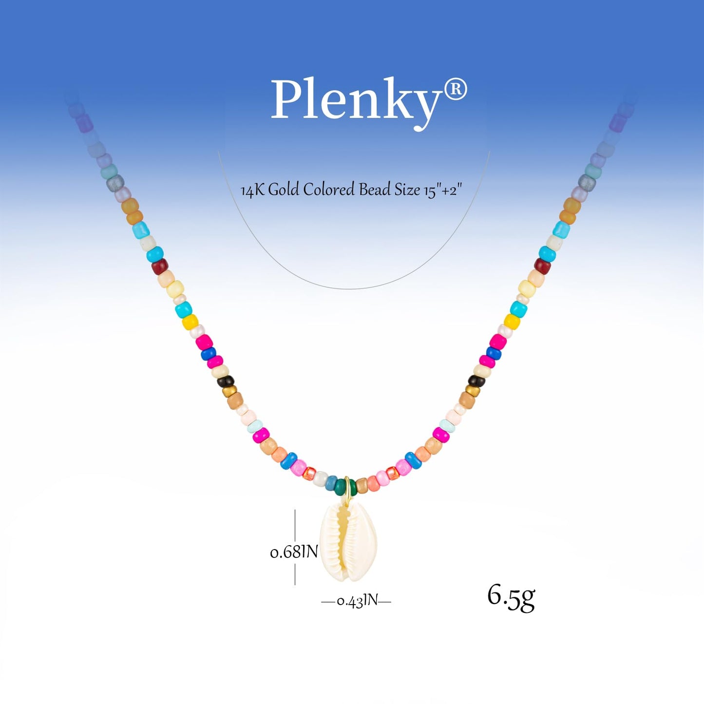 Plenky Gold Necklace for Women-Colorful Beaded Necklaces 14K Gold Plated Bohemian Choker Conch Shell Beachy Jewelry for Women Gifts