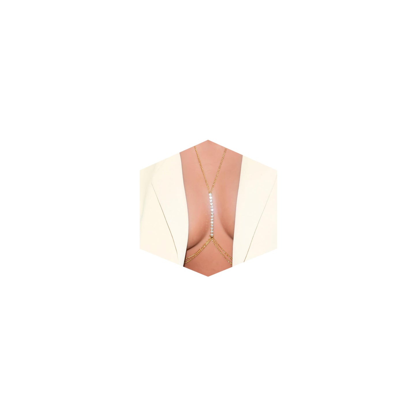 14K Gold Plated Body Chains for Women, Sexy Layered Belly Waist Chain Crossover Bikini Bra Chain, Summer Beach Rhinestone Body Jewelry(10 Imitation Diamonds)