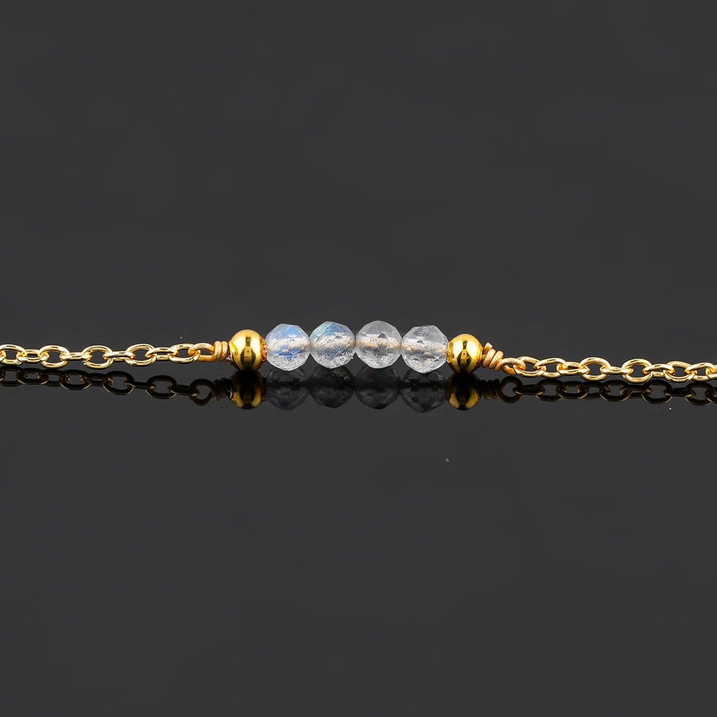 CRYSTALINES Natural Labradorite Gemstone Beads, Handmade Station Dangle Star Charms Anklet, 14K Gold Plated, Adjustable Fashion Boho Jewelry for Women, Healing Crystals, Christmas Gift