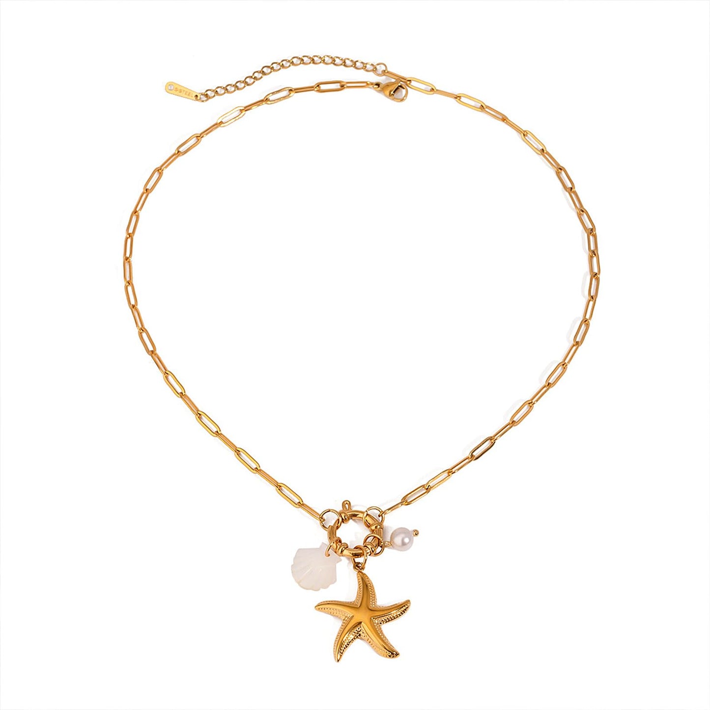Biuwos Summer Necklace for Women Metal Starfish Seashell Pendant Necklace Vacation Beach Jewelry