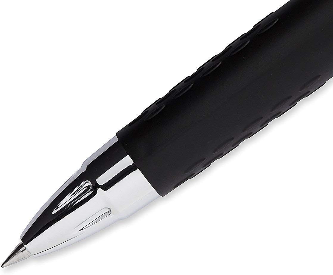 Advantage Gifts Signo 207 Roller Ball Retractable Gel Pens, Medium Point (0.7mm), Black Ink, 6 Count, Bundle with Plastic Reusable Pouch