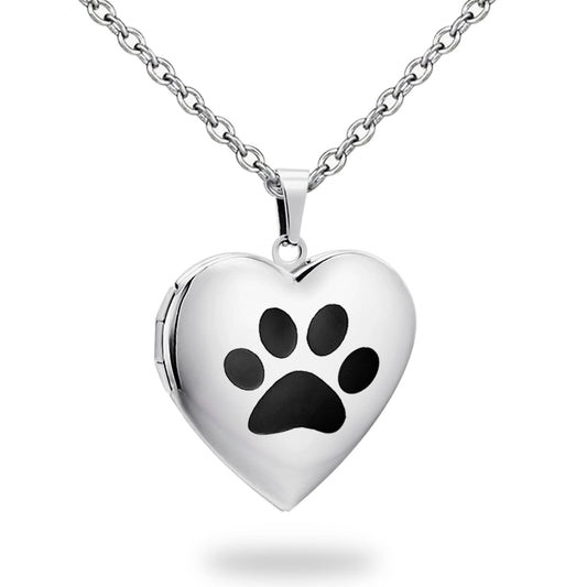 PHOCKSIN Silver Love Heart Locket Dog Paw Print Locket Necklace For Women Dog Memorial Locket Necklace That Hold Pictures