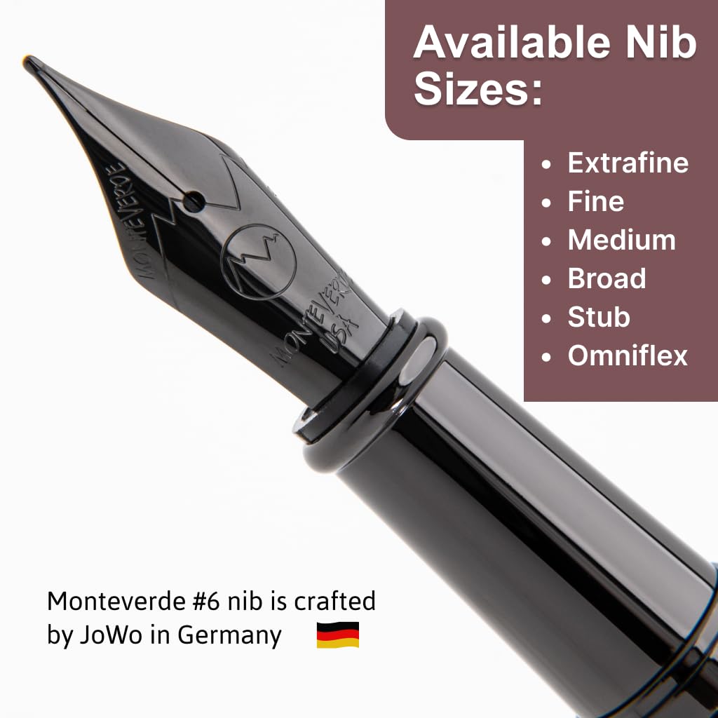 Monteverde USA Impressa Fountain Pen Gun Metal with Red Trim - Fine Point - JoWo German Nib