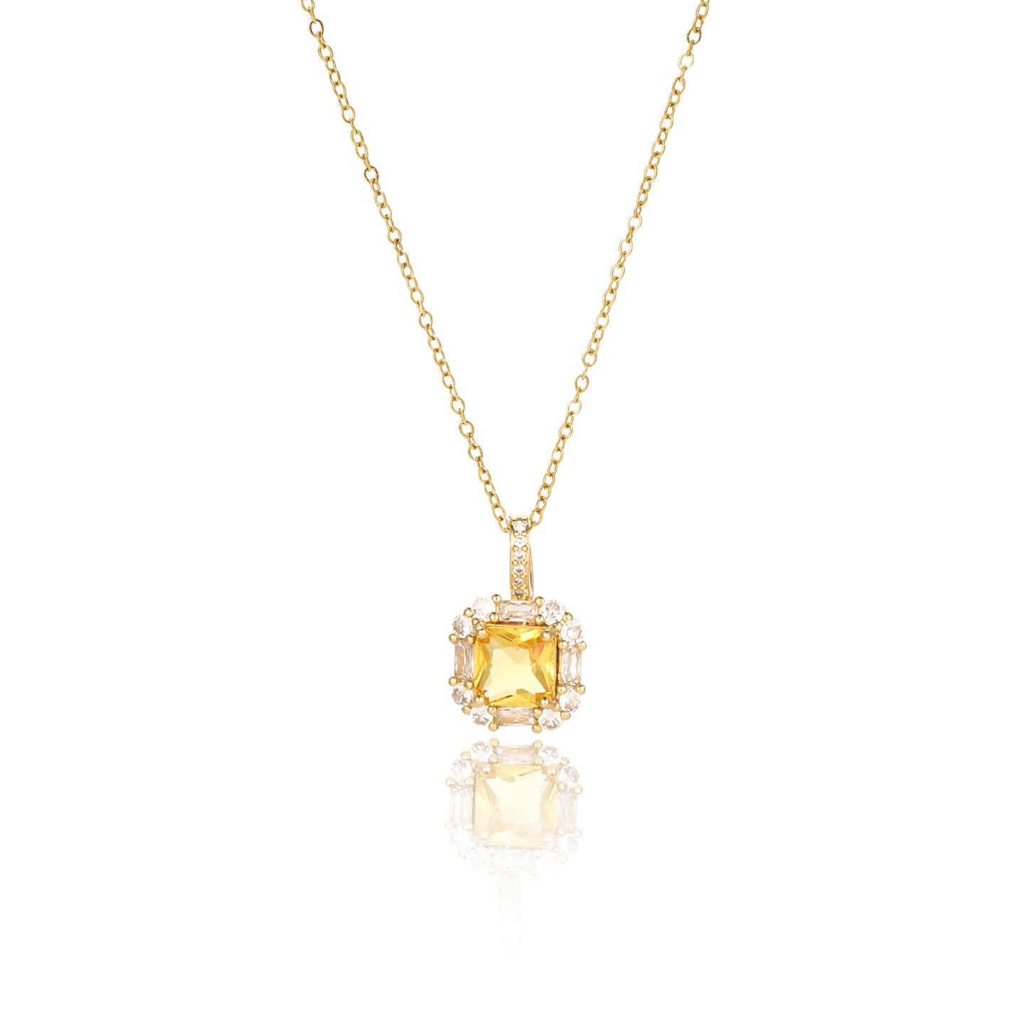 crataly Yellow Square Citrine Necklace for Women-Gold Plated November Birthstone Necklace For Valentine's Day Mother's Day Christmas Birthday Gifts