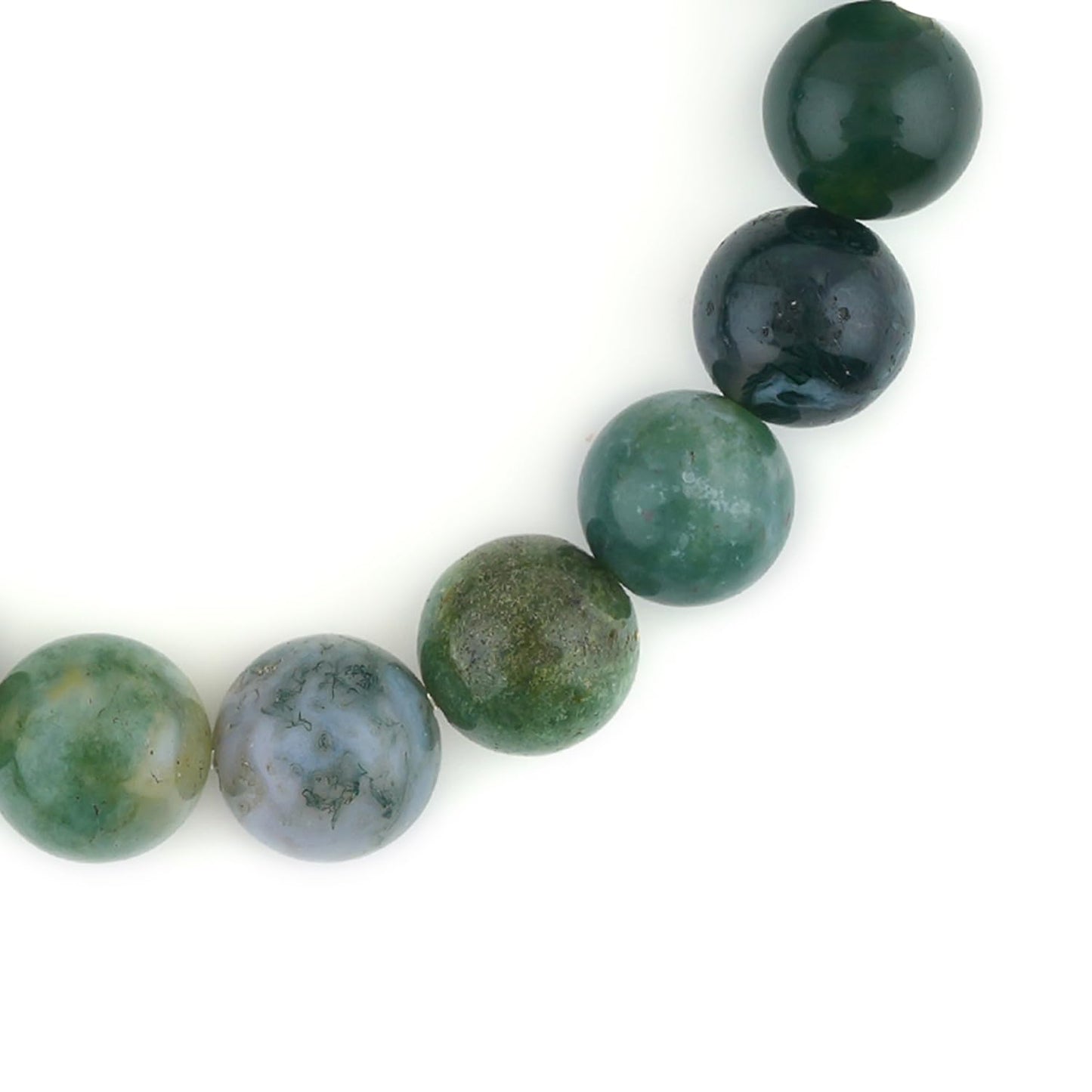 CRYSTALINES Buddha Charm Stretchable Braceclet, Natural Moss Agate Gemstone Beads, Plain Round Stones, Handmade Boho Strech Bracelet, Adjustable Spiritual Healing Crystal Unisex Jewelry Gift