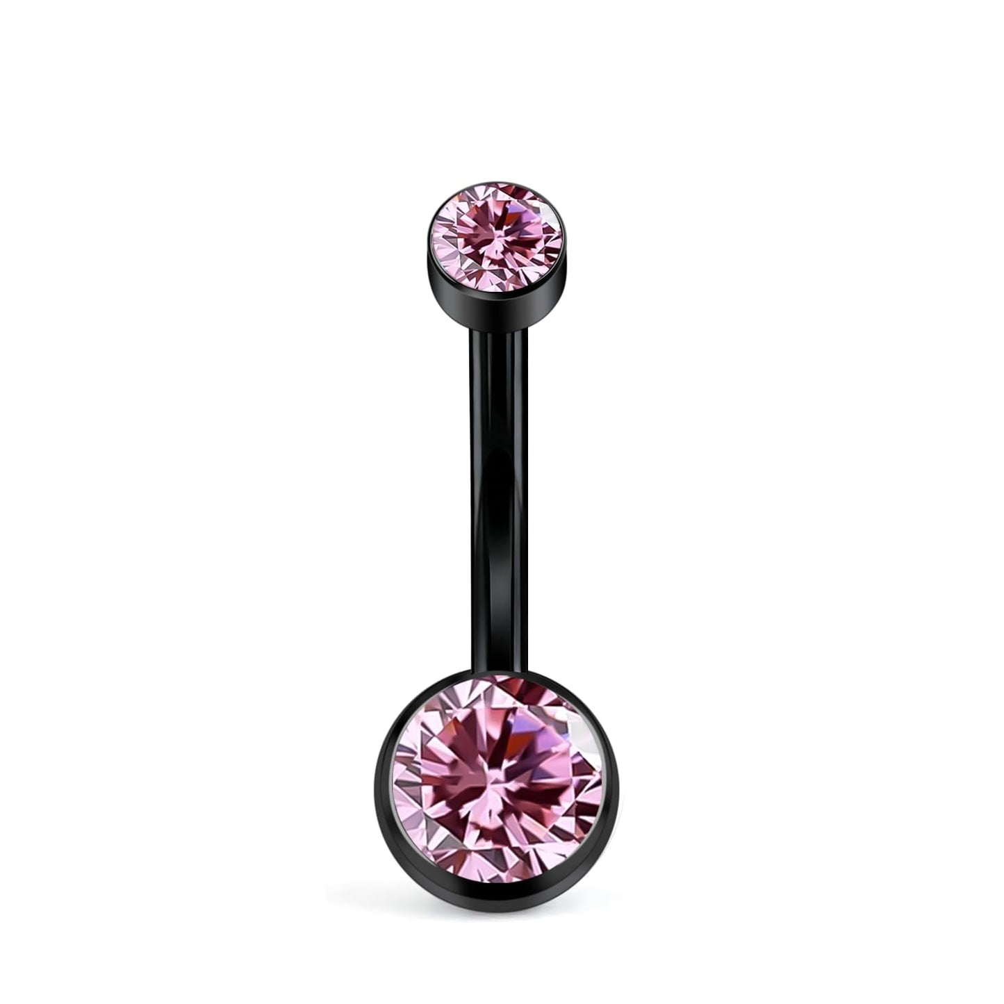 XUU Titanium Belly Button Rings, Black & Silver – 14G Internally Threaded Navel Piercing Jewelry, 10mm & 12mm Curved Barbells with 7 Colors Gems – Hypoallergenic (Black-Pink cz, 10MM)