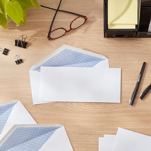 Amazon Basics #10 Security Tinted Business Envelopes for Documents and Invoices, Quality Seal, 4-1/8" x 9-1/2", White, Pack of 500