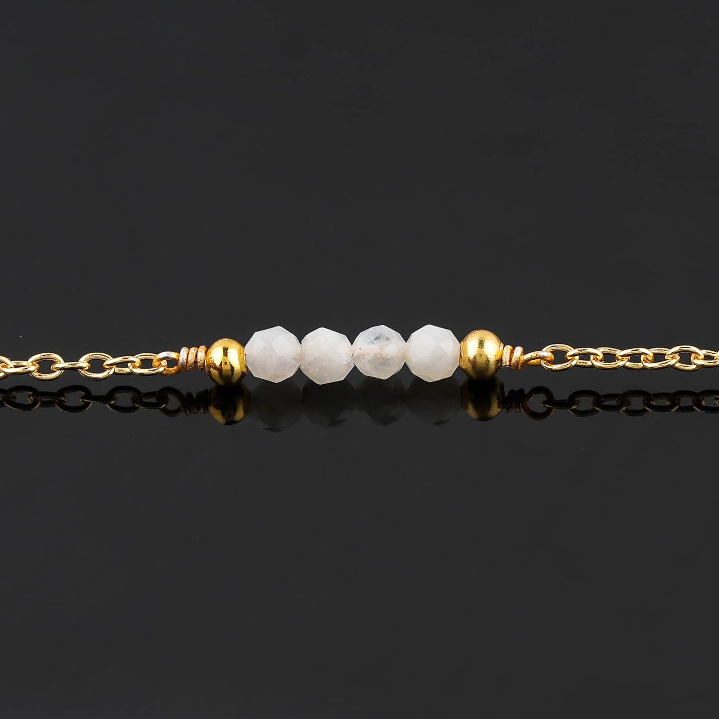 CRYSTALINES Natural Rainbow Moonstone Gemstone Beads, Handmade Station Dangle Star Charms Anklet, 14K Gold Plated, Adjustable Fashion Boho Jewelry for Women, Healing Crystals, Christmas Gift