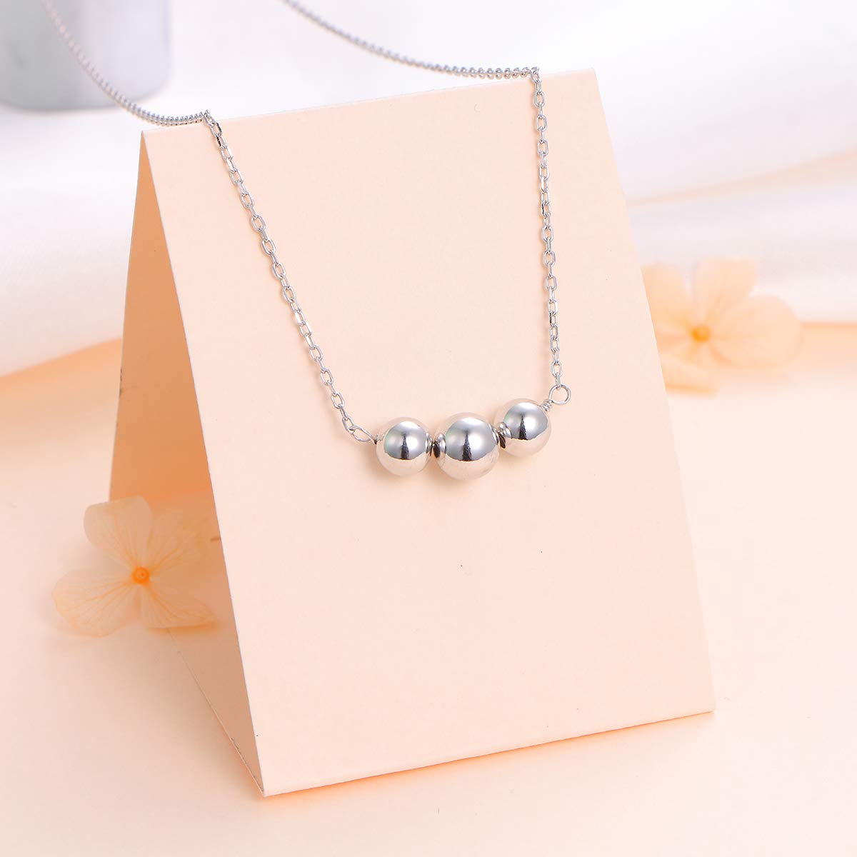DAOCHONG Sterling Silver Triple Ball Choker Necklace - Dainty Three Beads Station Choker, Adjustable Minimalist Silver Ball Necklace for Women, Everyday Delicate Jewelry