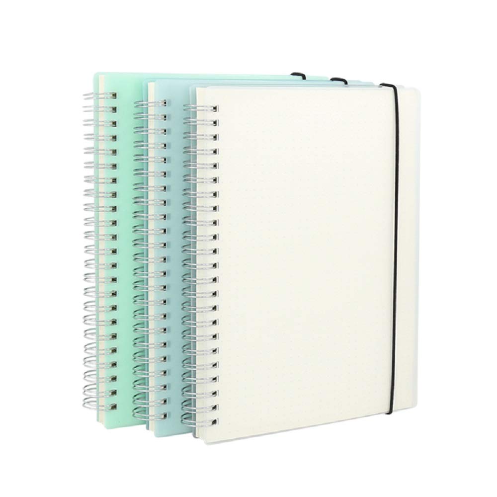Lodrepas 3 Pack A5 Spiral Bullet Dotted Journal with 120gsm Thick Paper, Dot Grid Spiral Notebook with Plastic Hardcover and Elastic Band Closure, 80 Sheets Per Pack 5.7X 8.3 inches