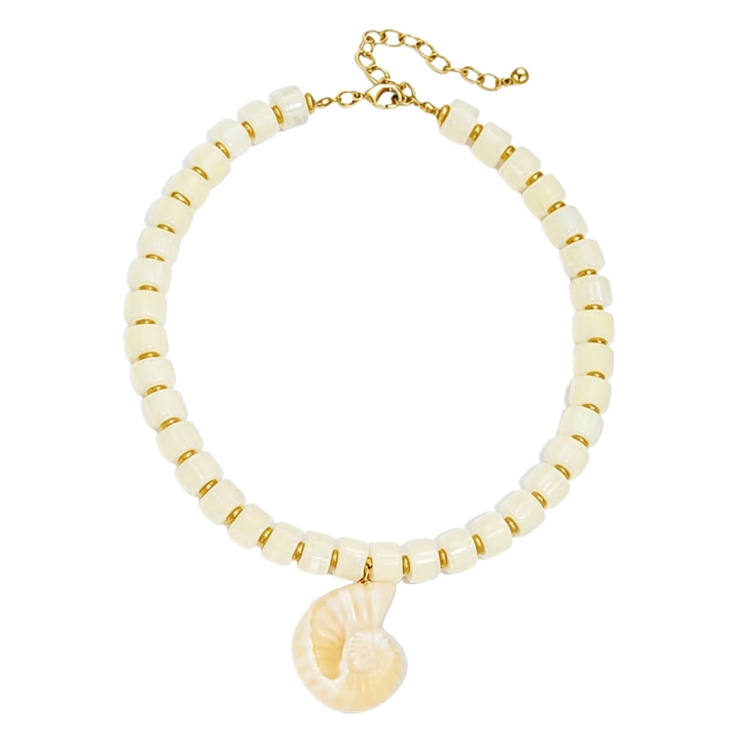 IQIC Beach Resin Conch Necklace for Women Blue Gold Bead Spiral Necklace Boho Summer Snail Shell Necklaces Beach Summer Jewelry Accessories (white)