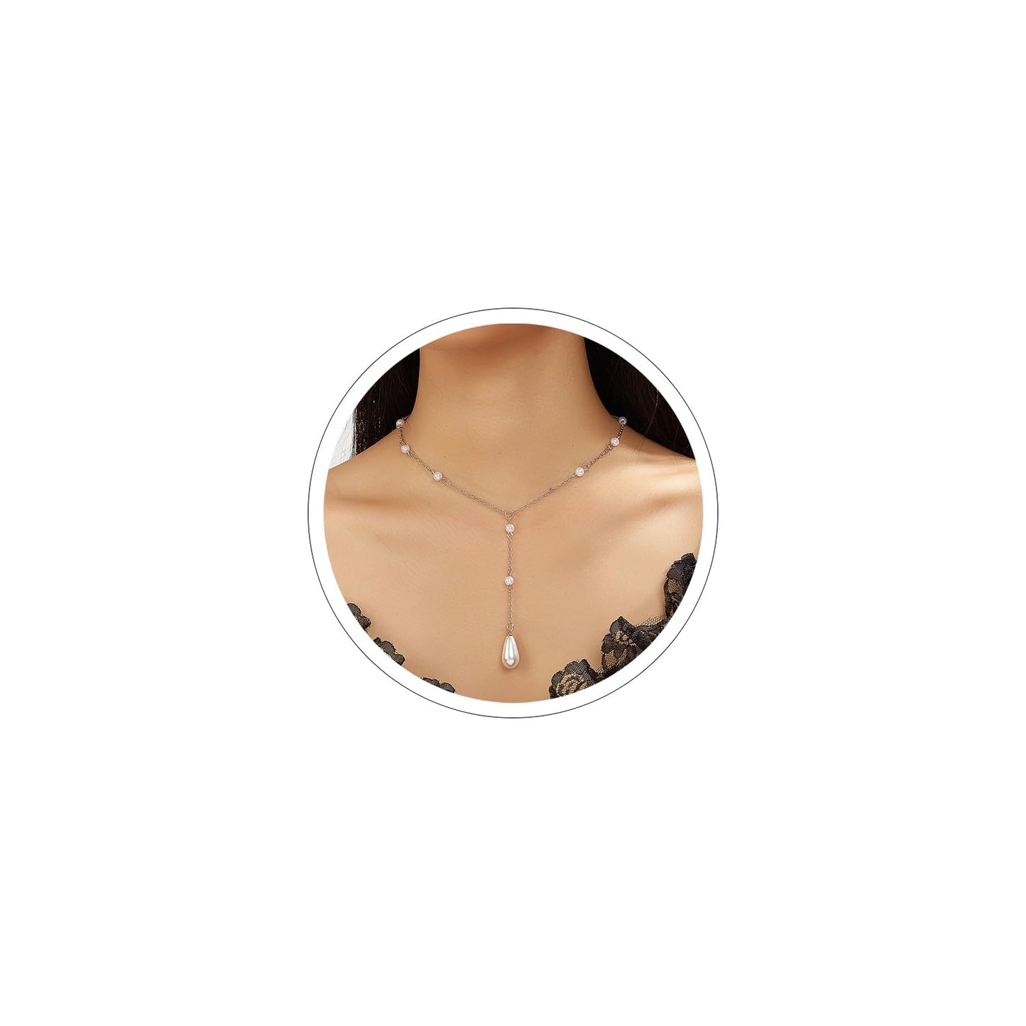 Pearl Necklace Gold Pearl Y Necklace Dainty Pearl Necklaces for Women Gold Beaded Necklaces Pearls Choker Chain Prom Wedding Bridal Bridesmaid Jewelry (Silver A)