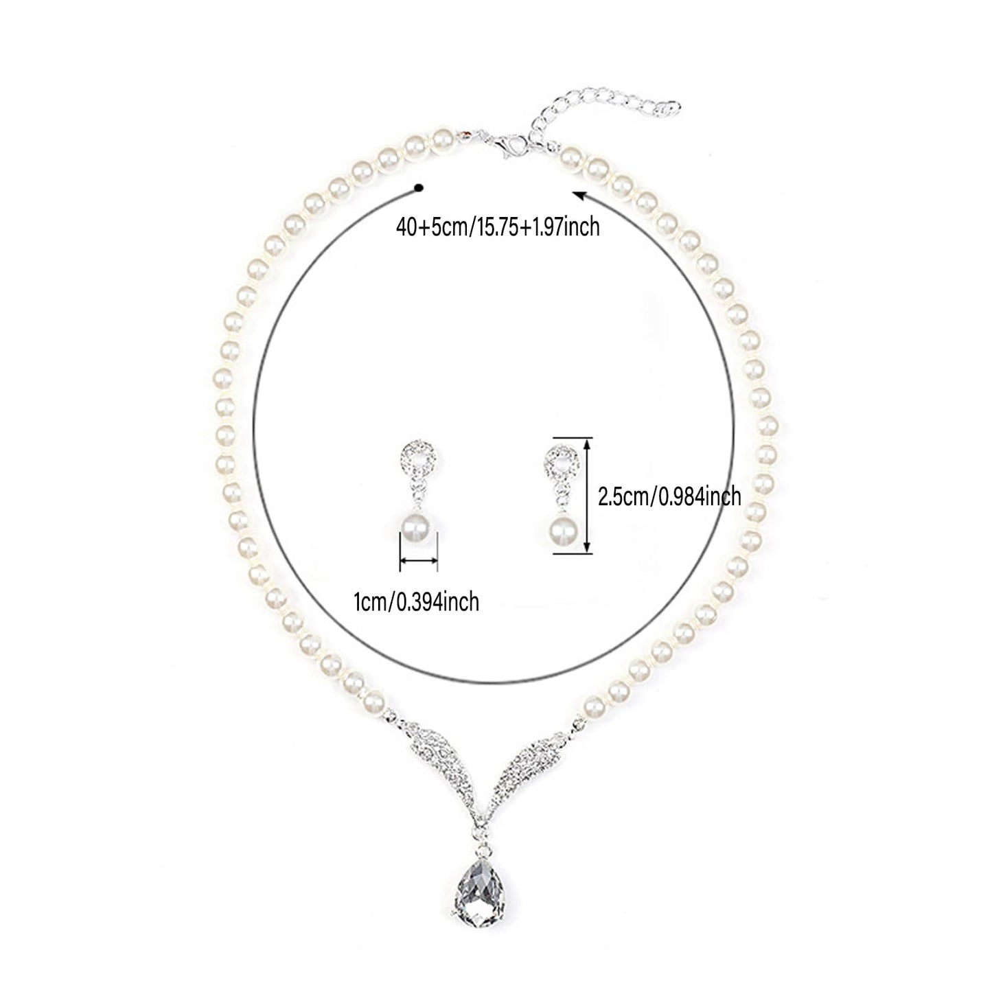 CSIYANJRY99 Pearl Necklace and Earring Set Faux Pearl Jewelry Sets for Women Imitation Beaded Pearl Necklace Bracelet Stud Earrings for Women J