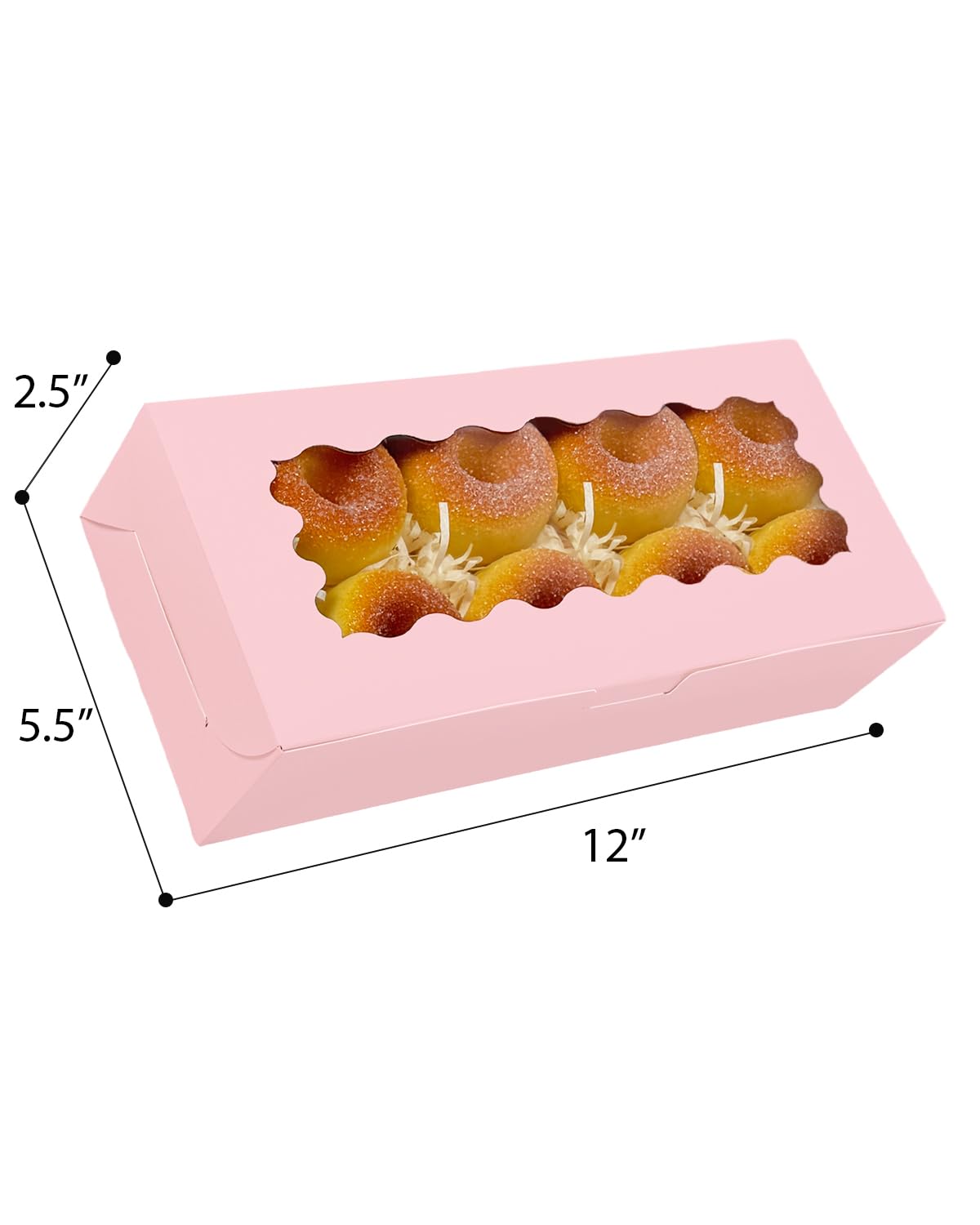 qiqee 50 Packs Pink Cookie Box with Window 12x5.5x2.5 Inch Two Uses Pastry Biscuit Bakery Box For Packaging