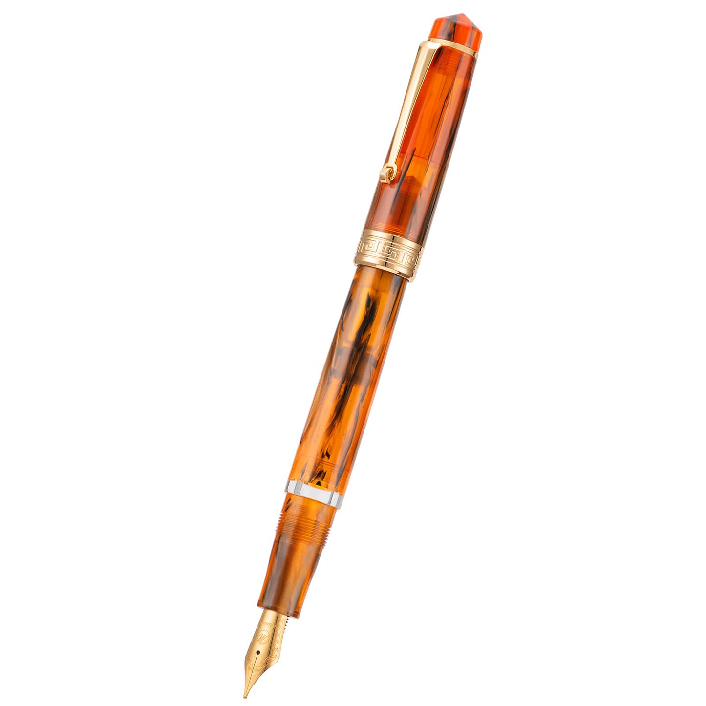 Asvine P20 Piston Fountain Pen Amber Resin, Iridium Extra Fine Nib Gold Trim Smooth Writer Collection with Case Set
