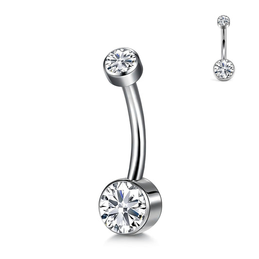 XUU Titanium Belly Button Rings, Black & Silver – 14G Internally Threaded Navel Piercing Jewelry, 10mm & 12mm Curved Barbells with 7 Colors Gems – Hypoallergenic (Silver-Clear cz, 10MM)