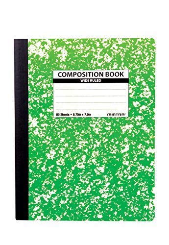 Mintra Office Composition Books - Sturdy Flexible Cover (4 Pack, Assorted Marble Comp - Wide Ruled)