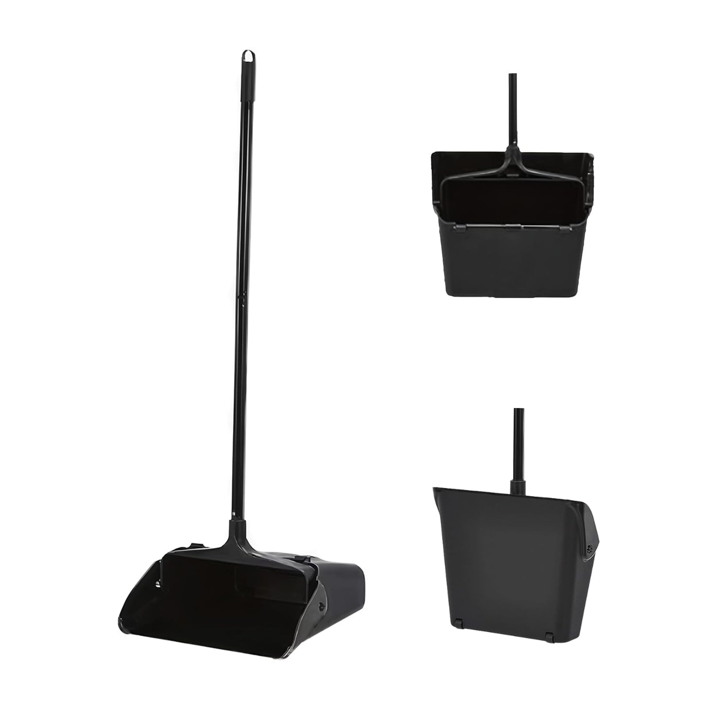 Primero Basics Pivoting Upright Dust Pan with Long Handle and Wheels, Large Capacity, Heavy Duty Commercial Dustpan for Indoor Outdoor, Standing Dust Pan for Home and Restaurant Cleaning, Black