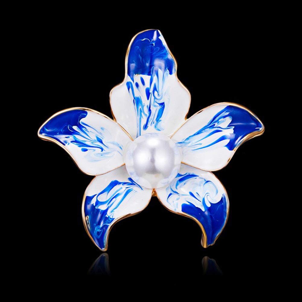 AILUOR Elegant Enamel Flower Brooches for Women, Fashion Gold Plated Pearls Flower Brooch Pin Wedding Corsage Jewelry Gifts (Blue)