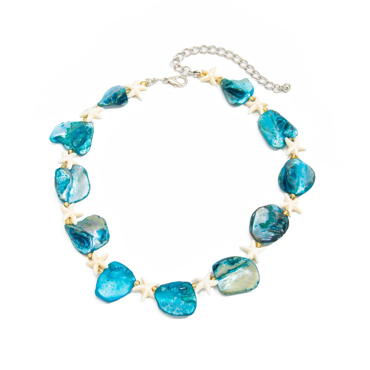VKLSEPW Starfish Shell Chip Choker Necklace For Women Coastal Beach Vacation Irregular Shell Collar Necklace Gold Tone Ocean Jewelry Two Colors (Blue)