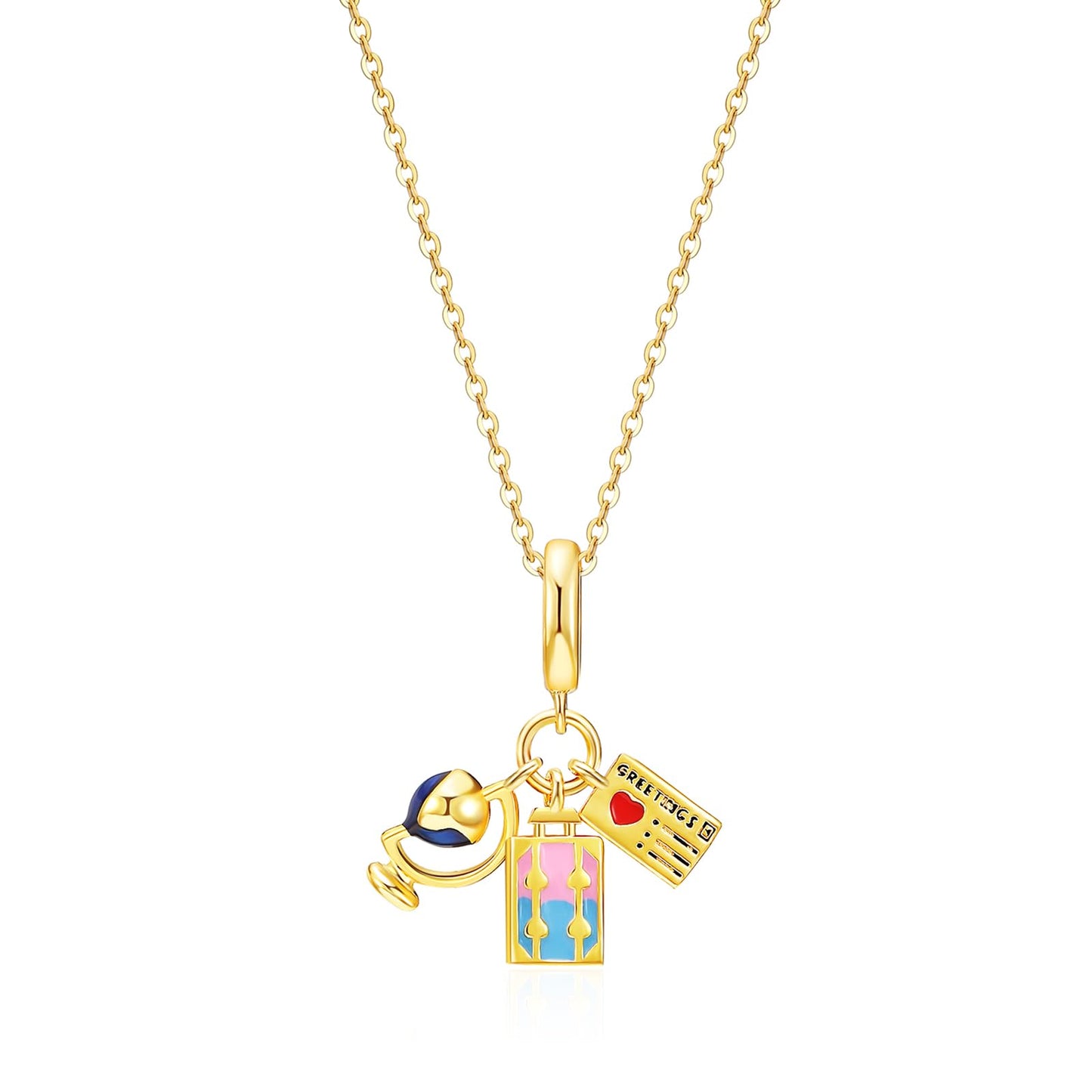 crataly Mini Enamel Travel Combination Necklace For Women-Gold Plated Globe Luggage Boarding Pass Necklace For Valentines Day Mother's Day Christmas Birthday Gifts