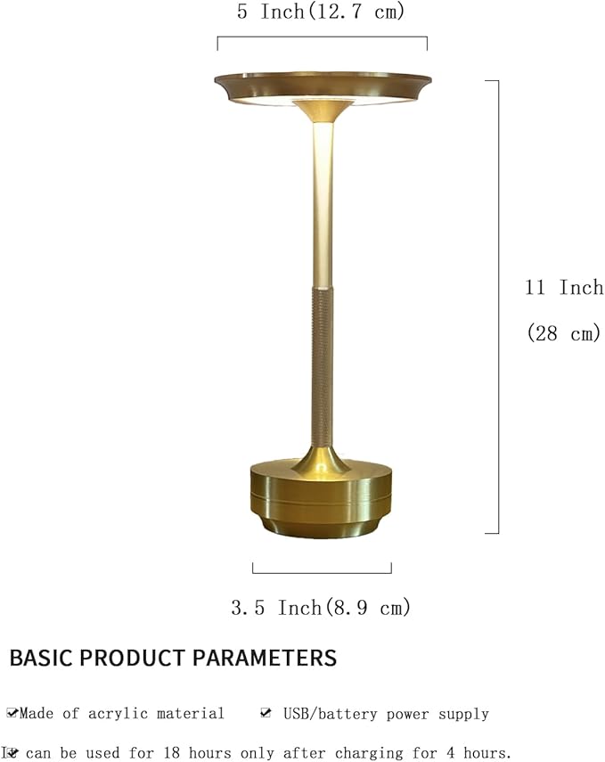 Ecolume Cordless Table Lamp,LED Portable Battery Operated Lamp, Dimmable Stepless 3-Color LED with Memory Function. Portable for Home Office/Dinner/Restaurant/Living Room.(Gold&2Pack)