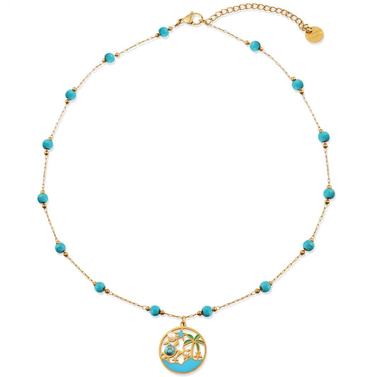 LCTrusttmor Gahna Turquoise Necklace for Women, 18K Gold Plated Sea Turtles Pendant with Adjustable Choker Boho Necklaces for Women, Summer Beach Jewelry Gifts