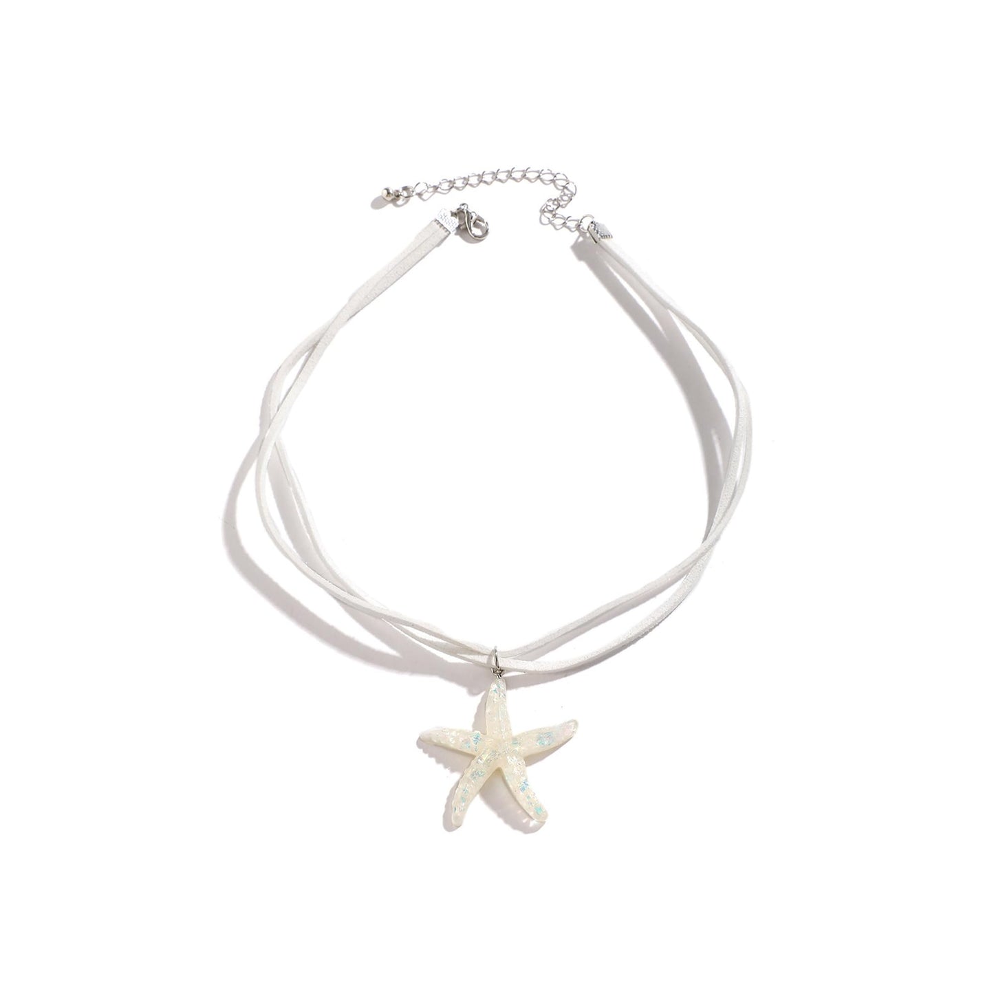 Decixde Starfish Necklace for Women Beach Pendant Necklace White Blue Silver Gold Starfish Necklace Boho Choker Necklace Summer Beach Jewelry for Women (white)