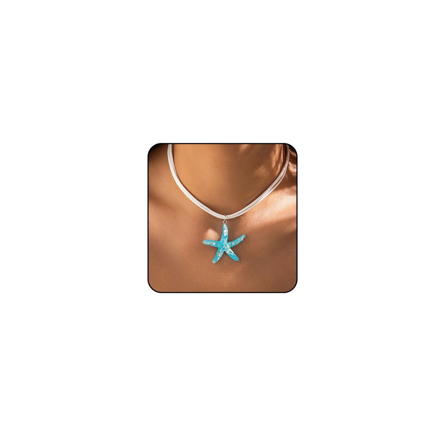 Layered Starfish Necklace Beach Jewelry for Women Seashell Cowrie Puka Shell Necklaces for Women Beach Necklace Turtle Beaded Choker Necklaces Ocean Jewelry (3 - Blue)