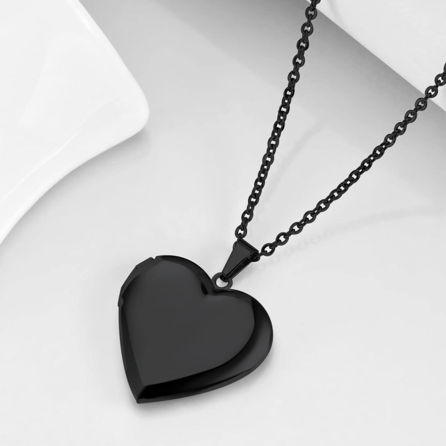 PHOCKSIN Black Heart Locket Necklace 12 Birth Flowers Personalized Love Heart Necklace that Holds Pictures Customized Gifts Locket Necklaces for Birthday