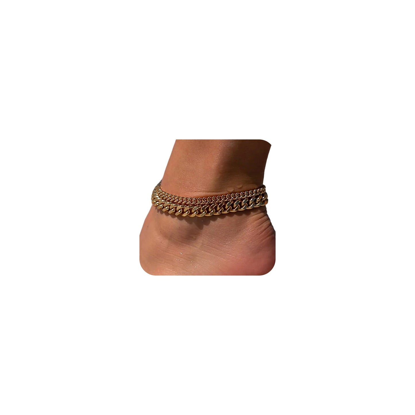 Tewiky Waterproof Ankle Bracelets for Women,Chunky Layered Gold Anklet for Women Non Tarnish Adjustable Cuban Set Stackable Summer Beach Jewelry Gift