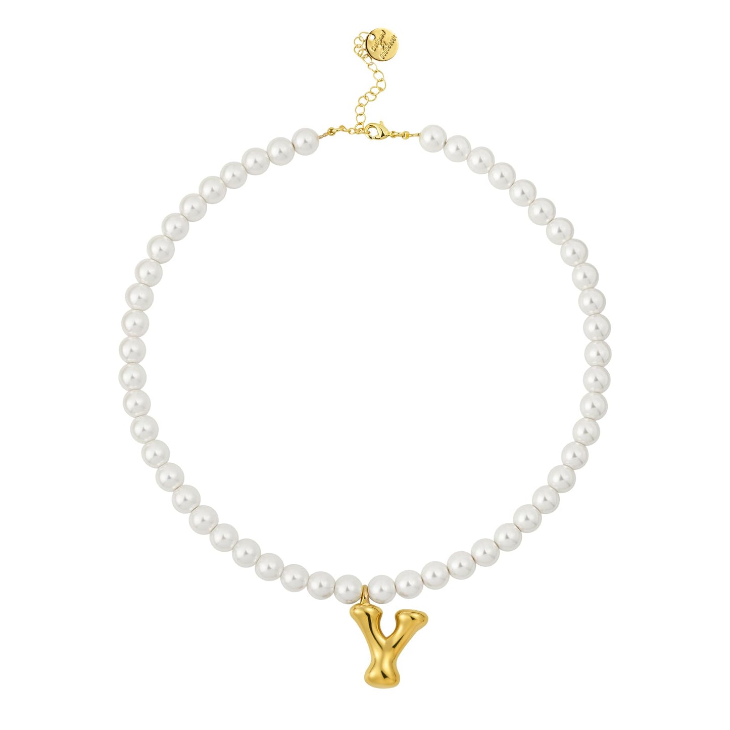 DoDoBeads Pearl Initial Necklace, 18K Gold Plated Stainless Steel Balloon Letter Pendant Y, Non-Tarnish Waterproof Chunky Monogram Jewelry Gifts for Women Teens