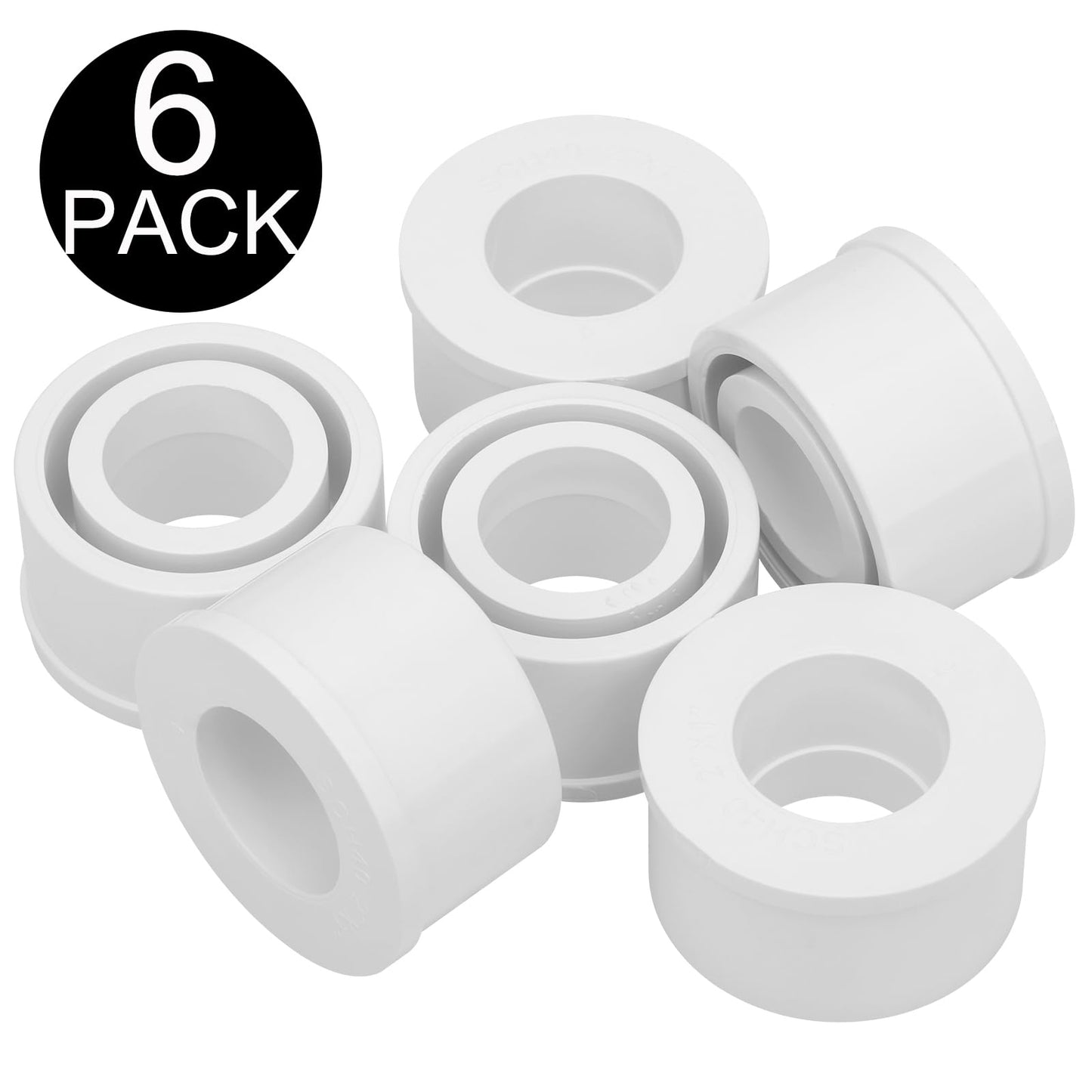 6Pack 2"x 1" PVC DWV Reducing Bush Adapter Pipe Fitting SCH40 PVC Reducer Bushing (Socket x Socket) PVC Pipe Reducing Bushing Fitting for Home Sewer Plumbing