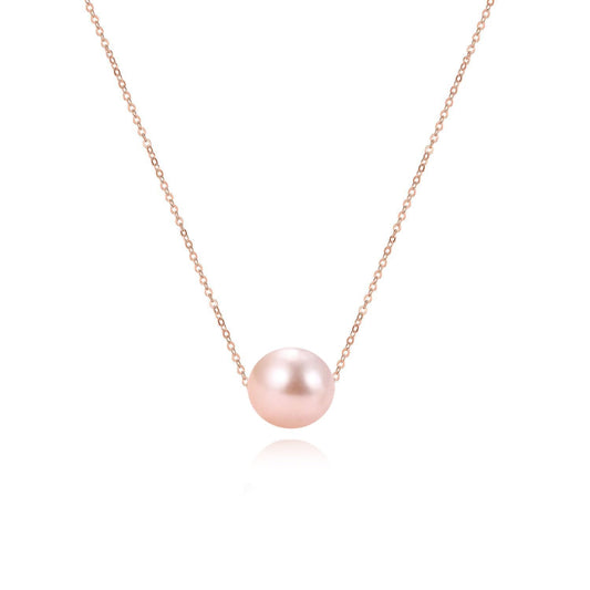 POPLYKE Pink Pearl Necklace Sterling Silver Pink Single Pearl Choker Necklace for Women 7-8mm Freshwater Cultured Pearls Wedding Bridesmaids Anniversary 16''